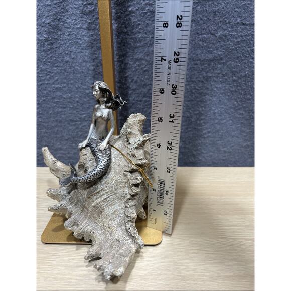 Mermaid on Seashell Resin Statue Figurine Nautical Decor 6.5" - Picture 6 of 7